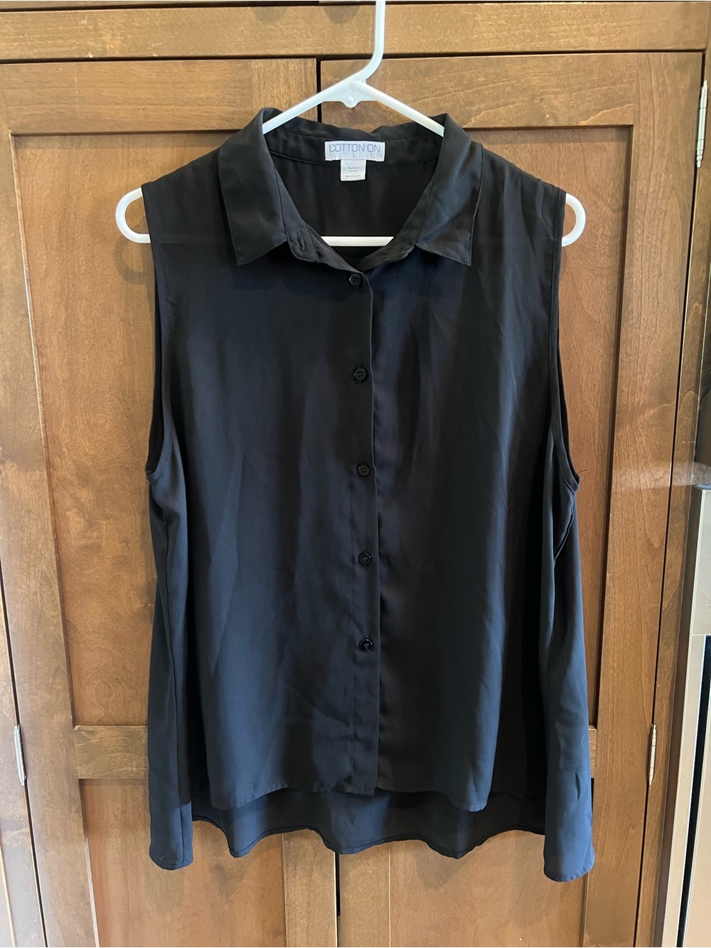 Cotton On Black Sleeveless Button-Down Collared Top